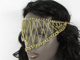 Gold Metal Head Chain Eye Cover Half Face Elastic Mask Thick Halloween